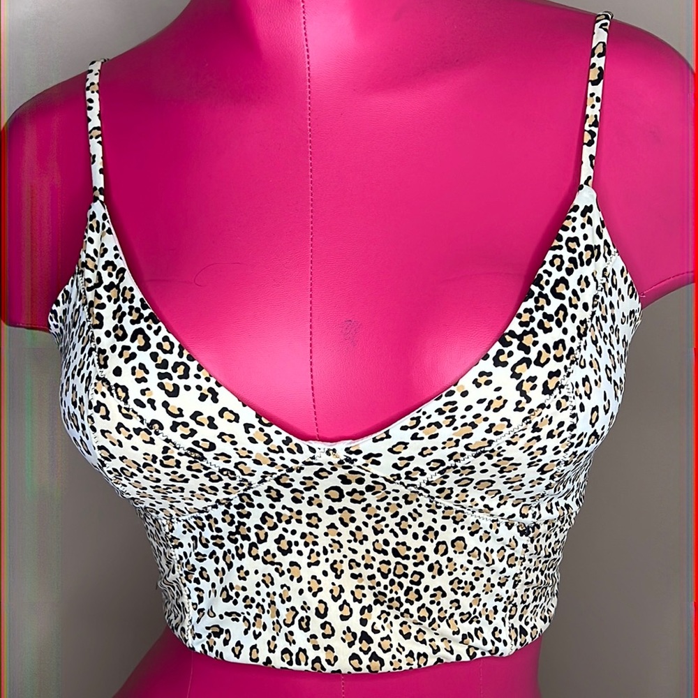 PINK Leopard Print Longline Swim Top